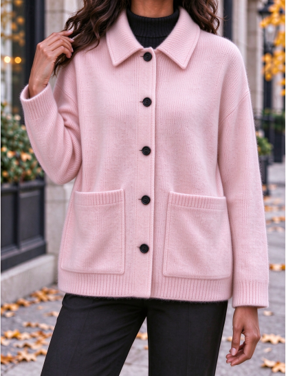 Women‘s Casual Comfy Lapel Pocket Button Cardigan Cashmere Jacket