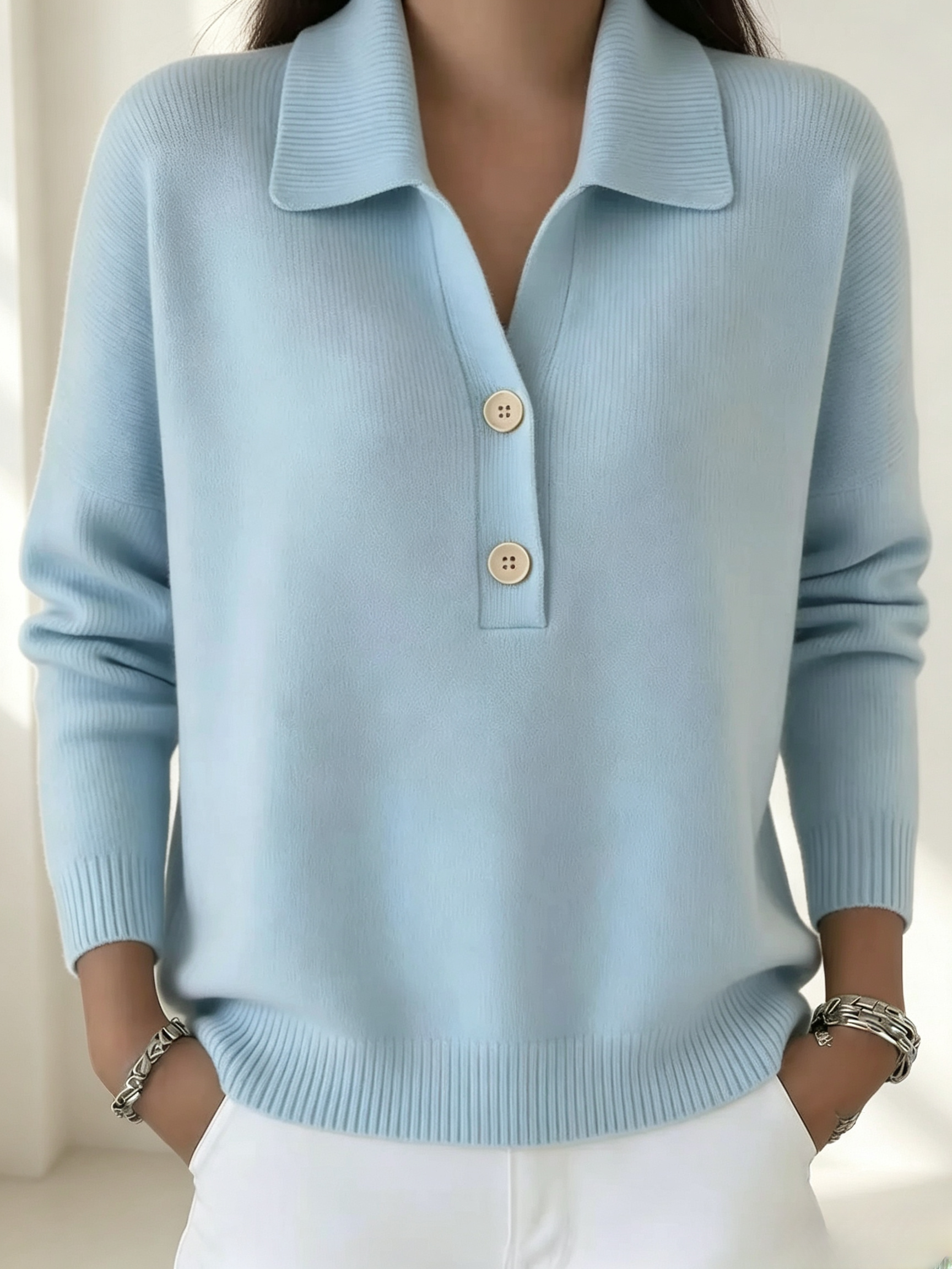 FALL SALE🔥 Women's Casual Button V-neck Cashmere Sweater