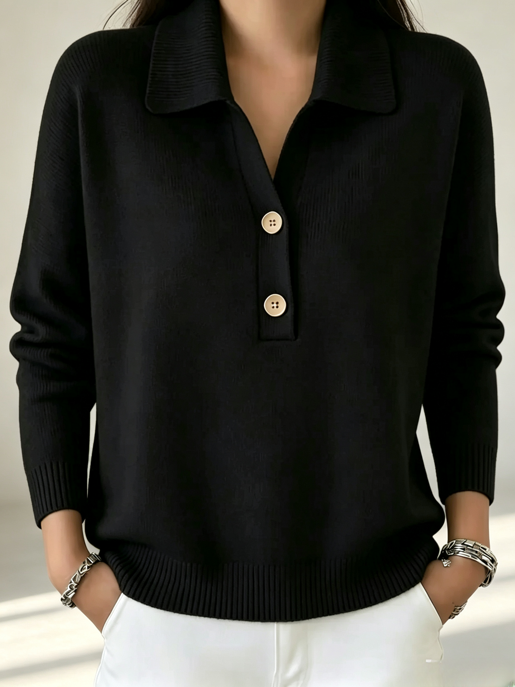 FALL SALE🔥 Women's Casual Button V-neck Cashmere Sweater