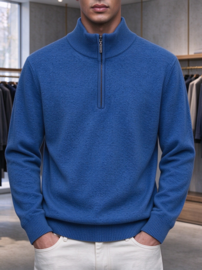 ⏰CLEARANCE💥 Men's Casual Comfortable Solid Zipper Cashmere Sweater Top