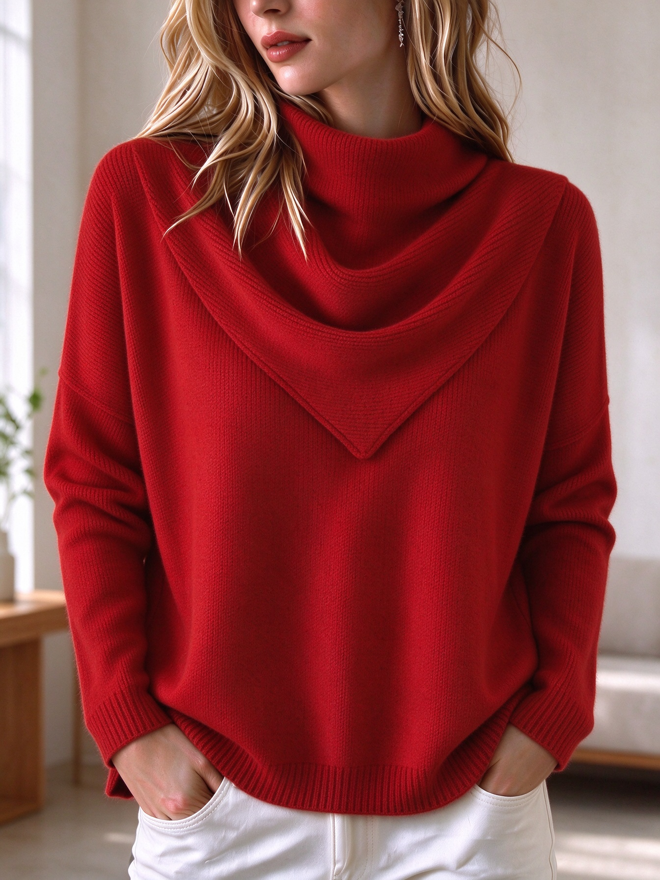 ⏰CLEARANCE💥 Women's Casual Solid Soft Triangle Neck Sweater Top