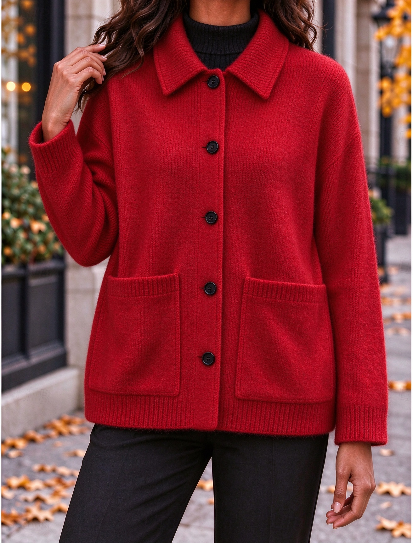 Women‘s Casual Comfy Lapel Pocket Button Cardigan Cashmere Jacket