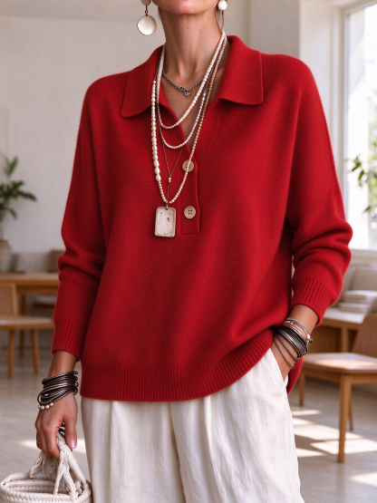 ⏰CLEARANCE💥 Women‘s Casual Comfy V-neck Button Cashmere Sweater Top