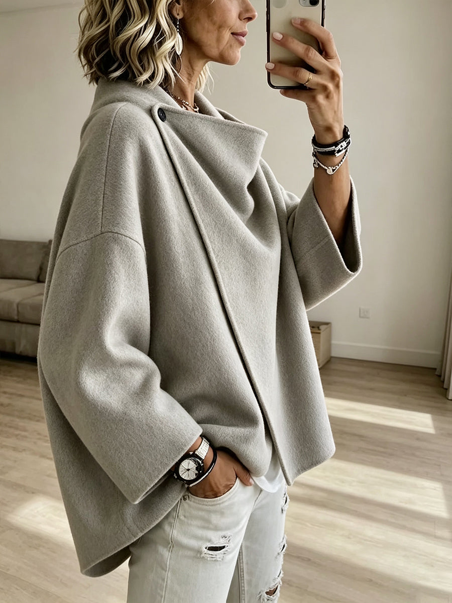 CLEARANCE SALE🔥 Women's Casual Solid Button Wide Sleeves Wool Breasted Coat