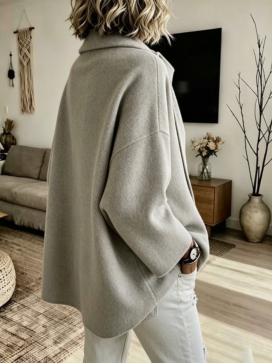 CLEARANCE SALE🔥 Women's Casual Solid Button Wide Sleeves Wool Breasted Coat