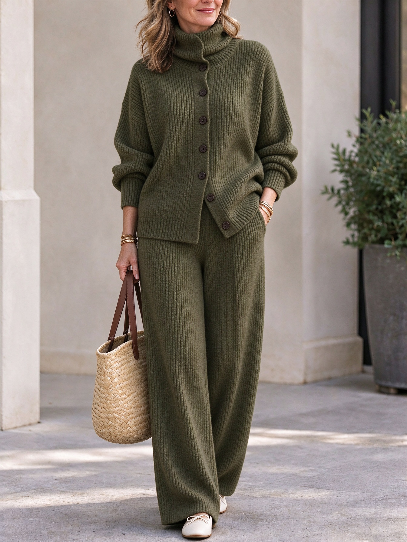 ⏰2026 HOT SALE💥 Women's Casual Turtleneck Top and Wide-Leg Pants Knit Suit