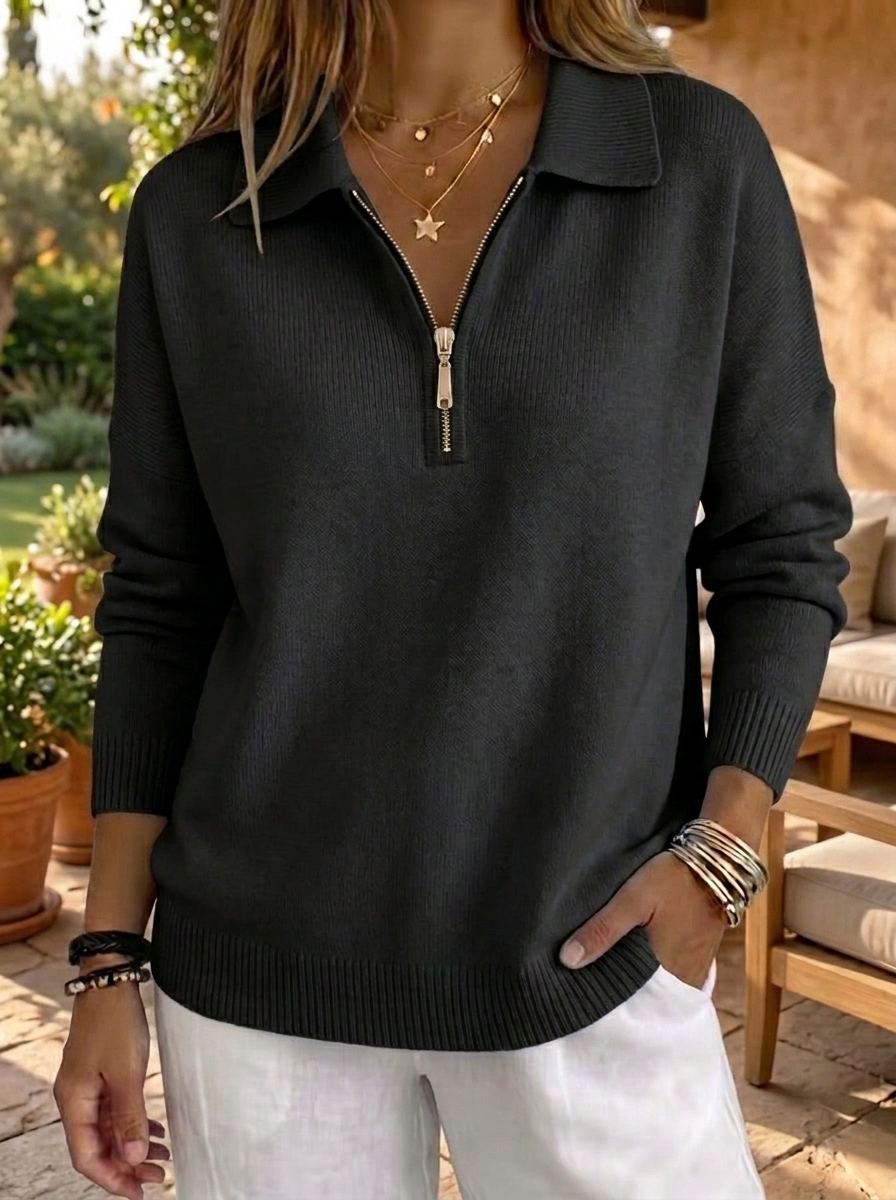 HOT SALE🔥 Women's Casual Zipper Plain Long Sleeve Comfy Sweater