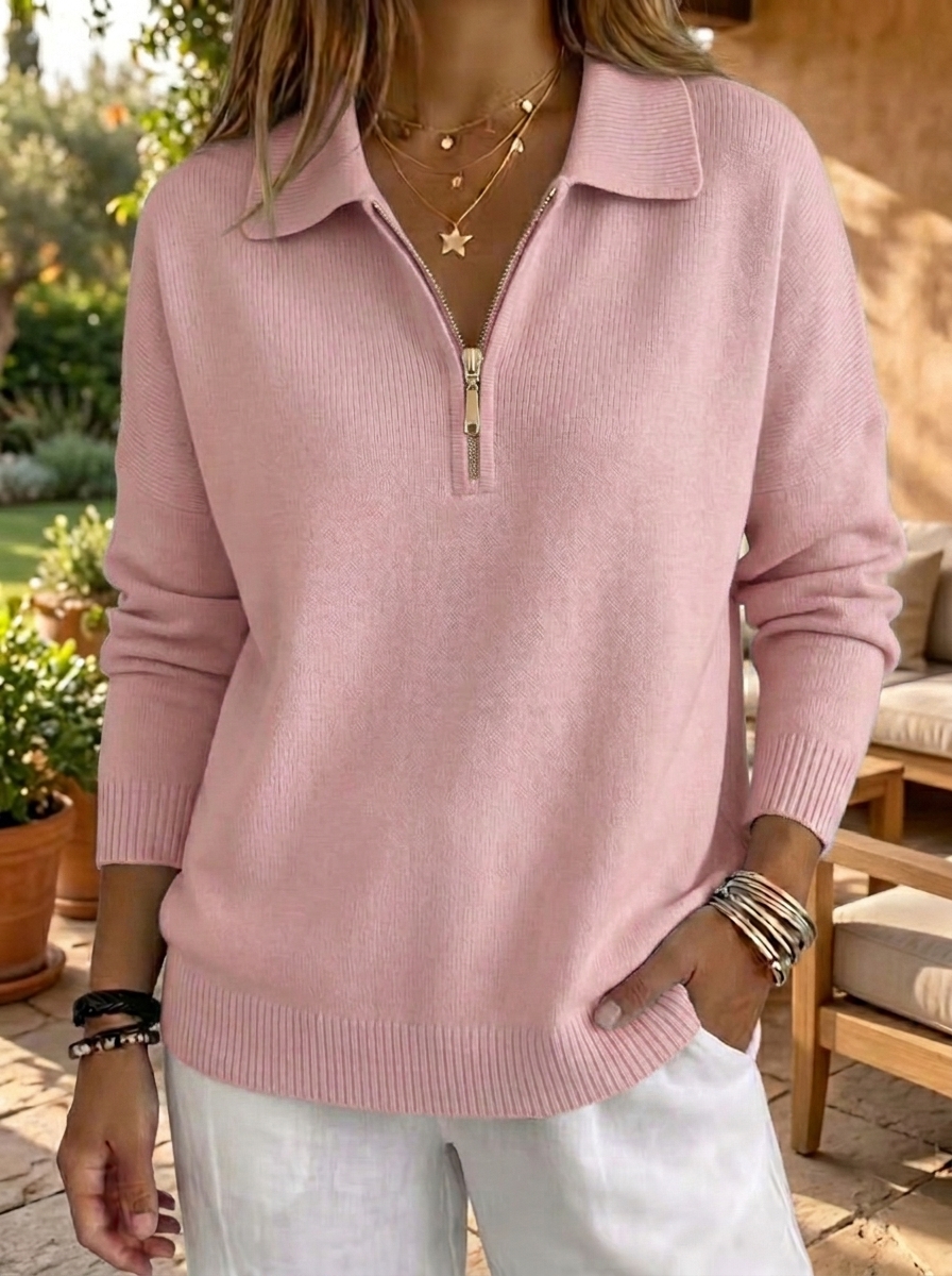 HOT SALE🔥 Women's Casual Zipper Plain Long Sleeve Comfy Sweater