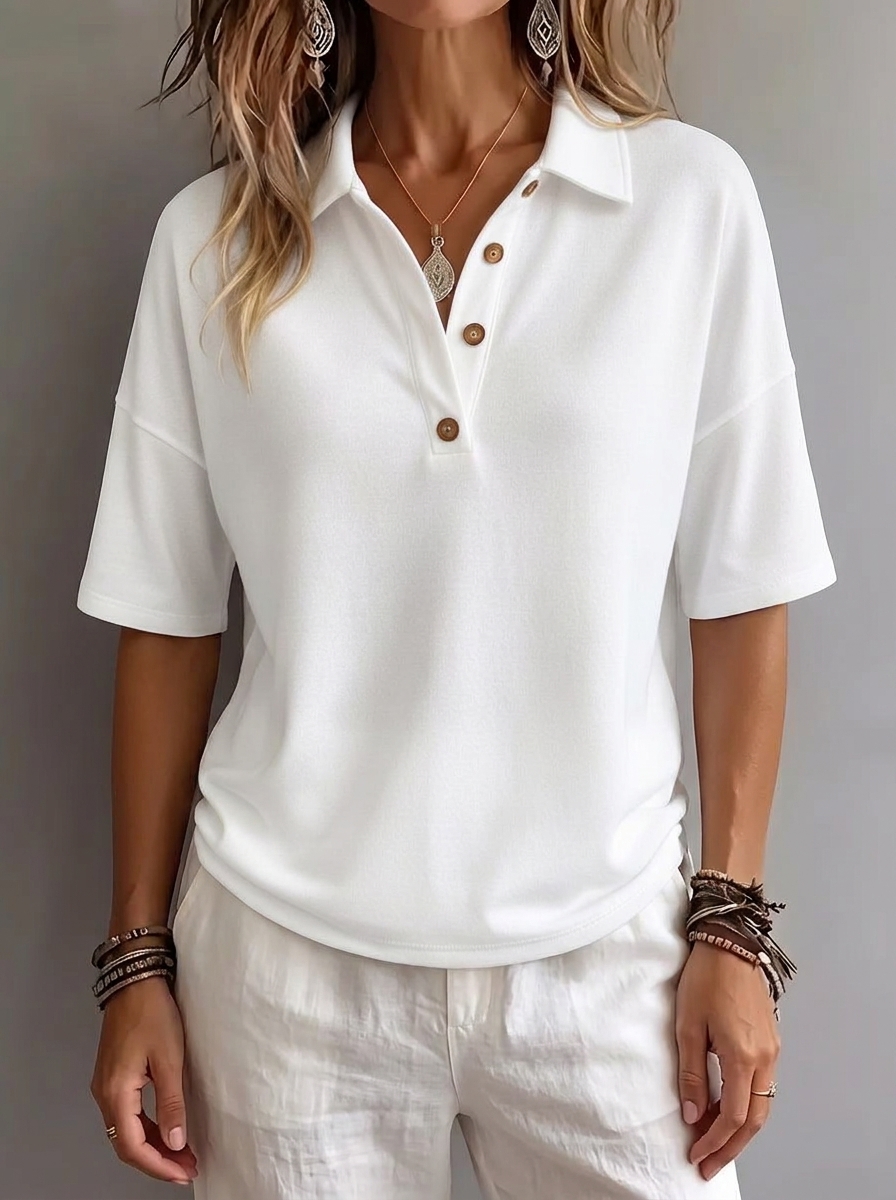 CLEARANCE SALE🔥 Women's Classic Henley Collar 100% Cotton Polo Shirt