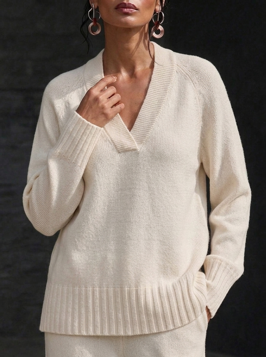 HOT SALE💥 Women's Casual V-neck Soft Sweater and Wide-Leg Pants Cashmere Suit