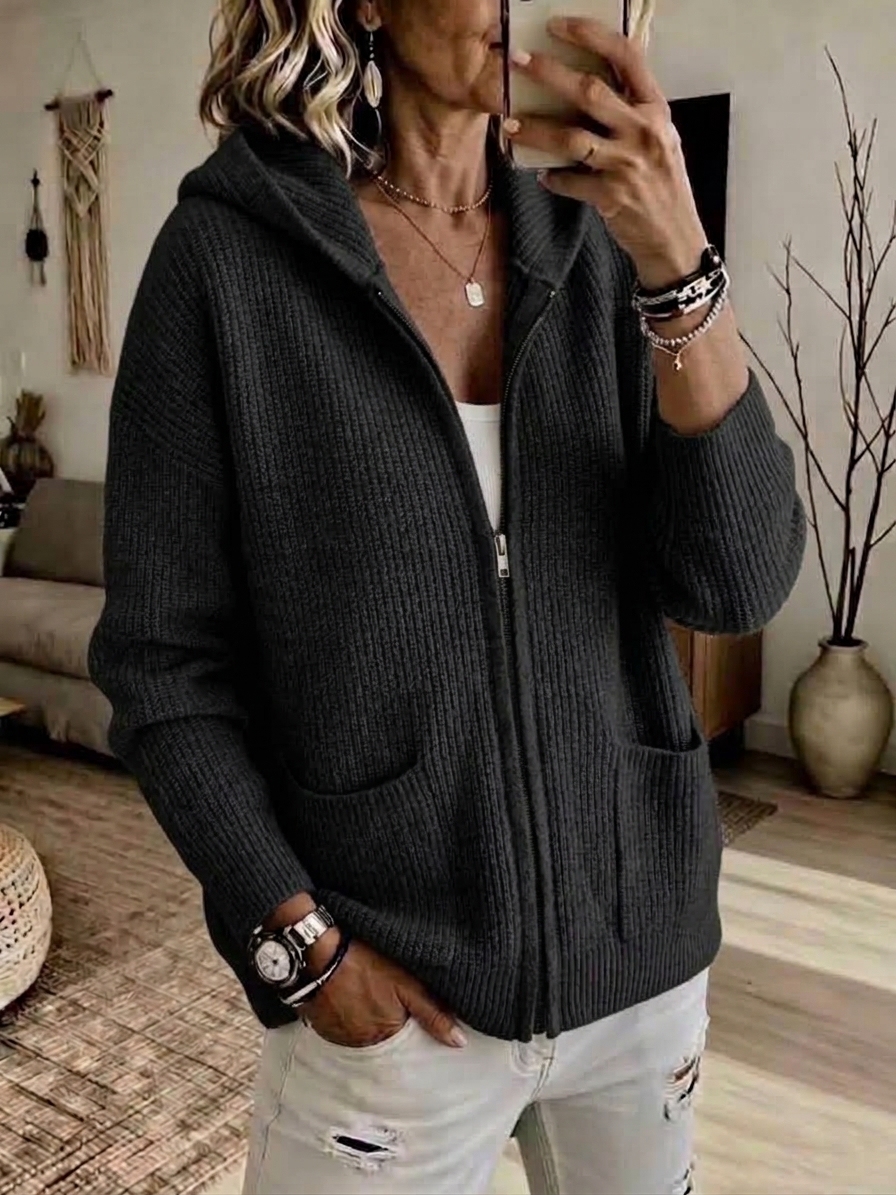 CLEARANCE 💥 Women's Casual Solid Zipper Knitted Hoodie Cardigan Jacket