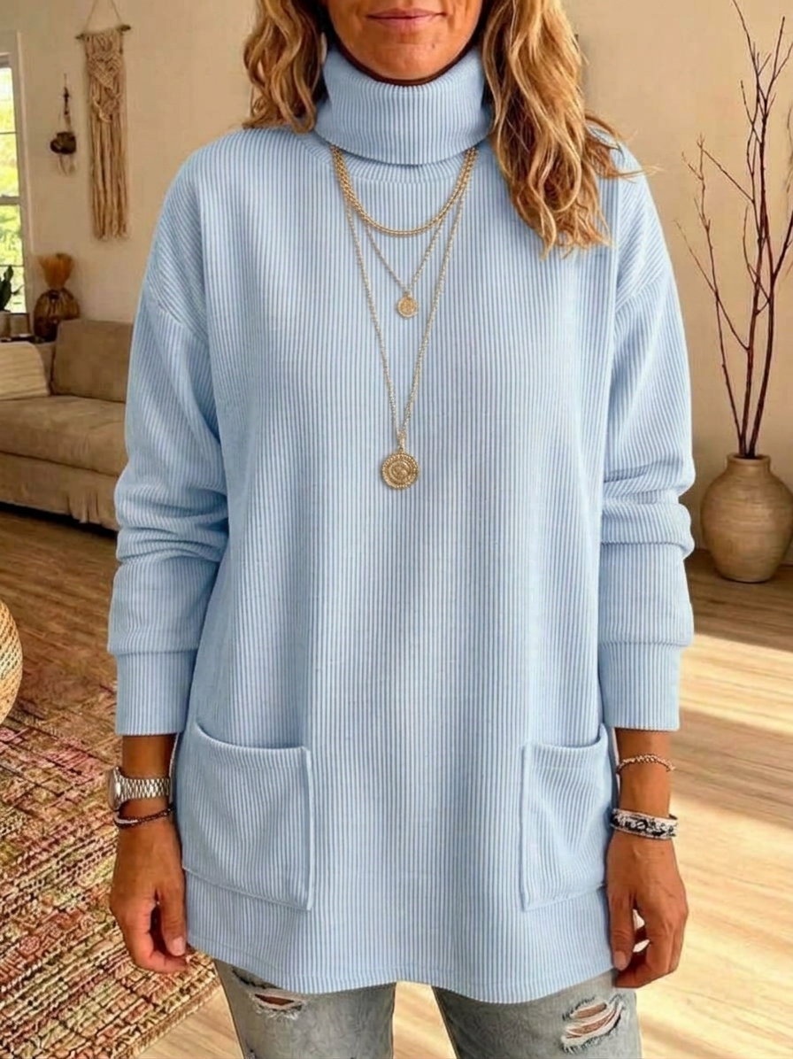 Women's Casual Soft Loose Turtleneck Cotton Top