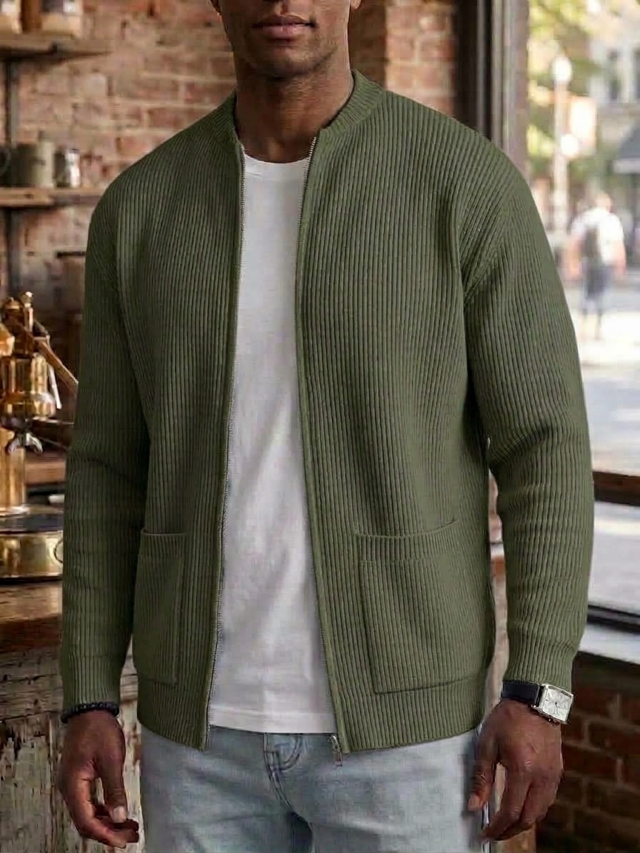 Men's Retro Casual Comfortable Solid Zipper Cardigan Jacket