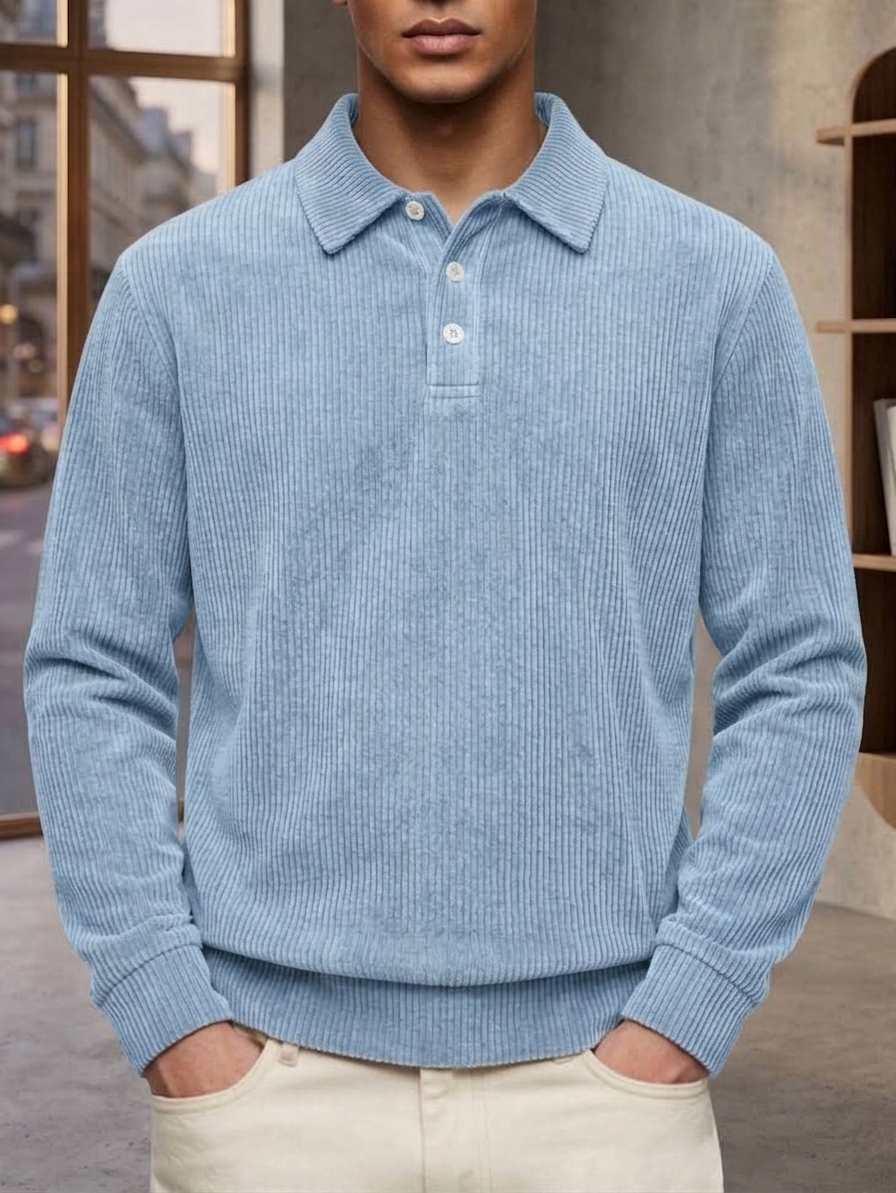 Men's Casual Comfortable Solid Lapel Long Sleeve Polo Shirt