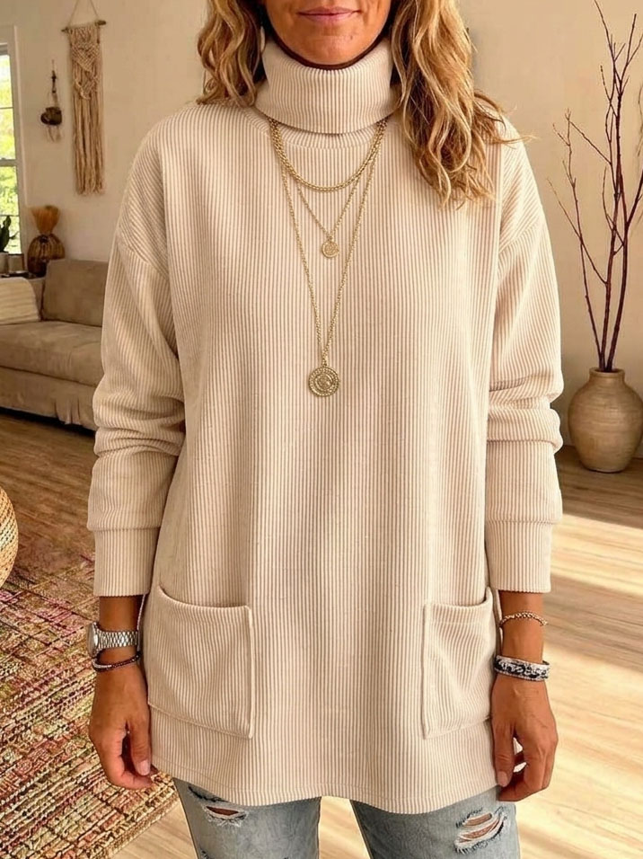 Women's Casual Soft Loose Turtleneck Cotton Top