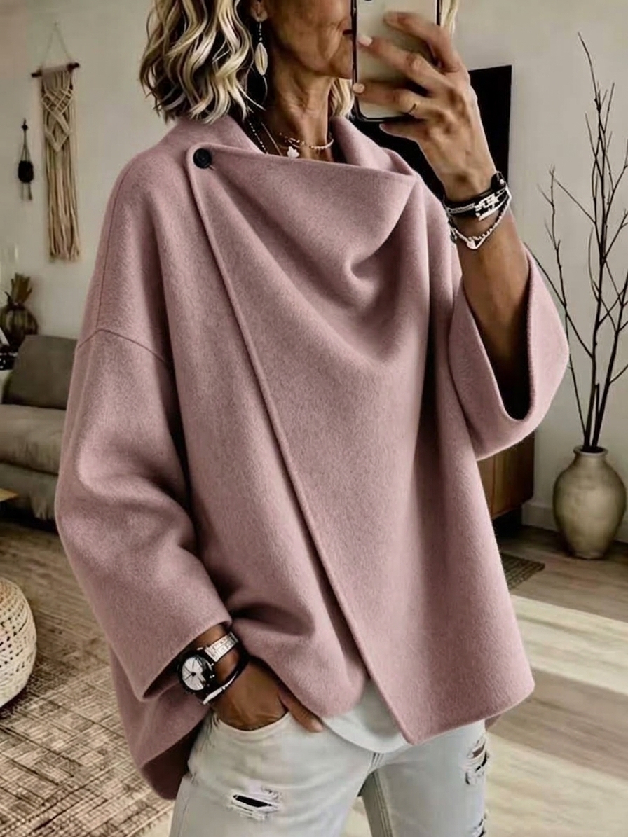 CLEARANCE SALE🔥 Women's Casual Solid Button Wide Sleeves Wool Breasted Coat