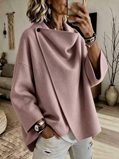 CLEARANCE SALE🔥 Women's Casual Solid Button Wide Sleeves Wool Breasted Coat