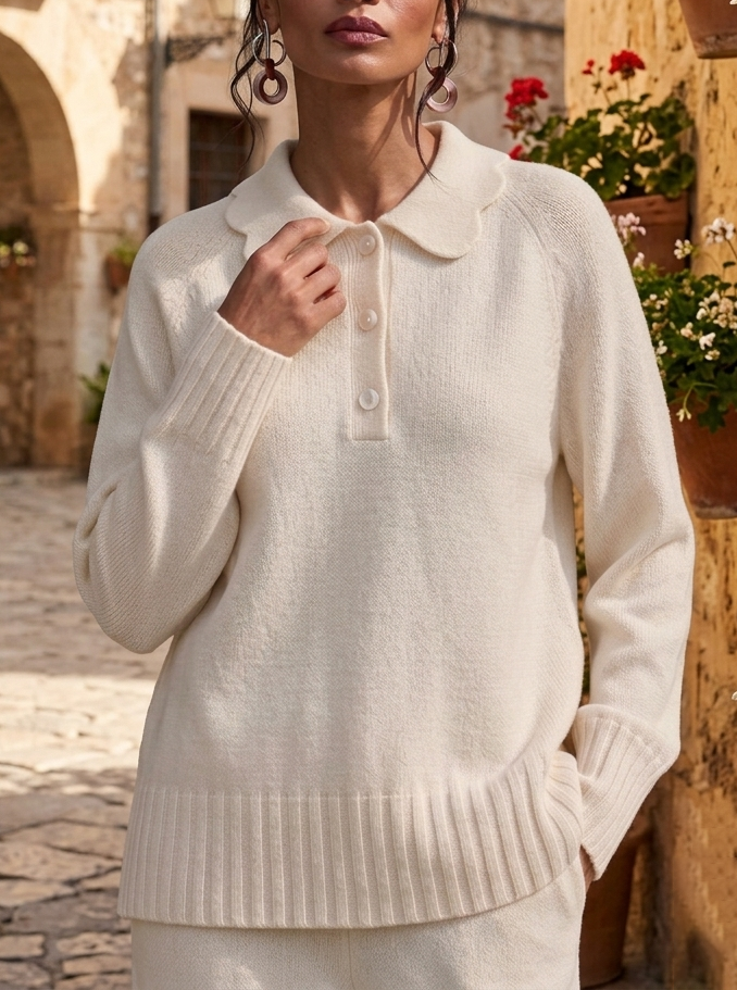HOT SALE💥 Women's Casual Peter Pan Neck Button Soft Cashmere Sweater