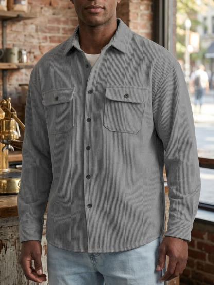 Men's Casual Comfortable Solid Lapel Pocket Long Sleeve Polo Shirt