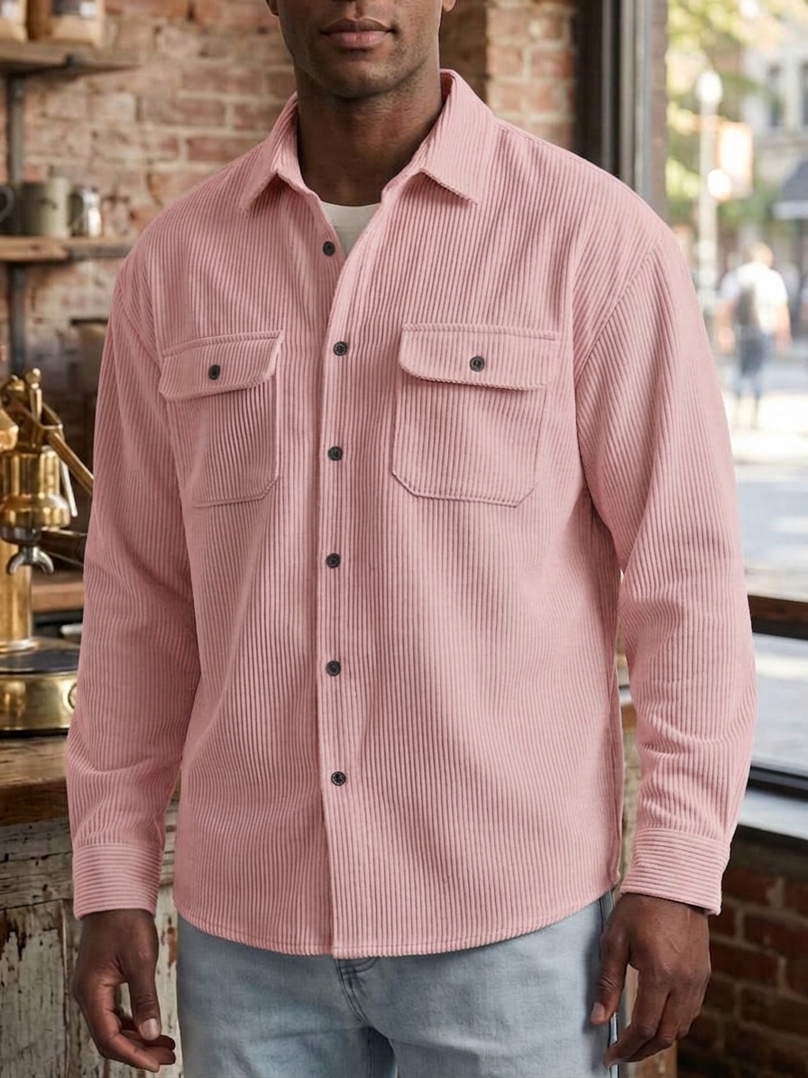 Men's Casual Comfortable Solid Lapel Pocket Long Sleeve Polo Cardigan Jacket