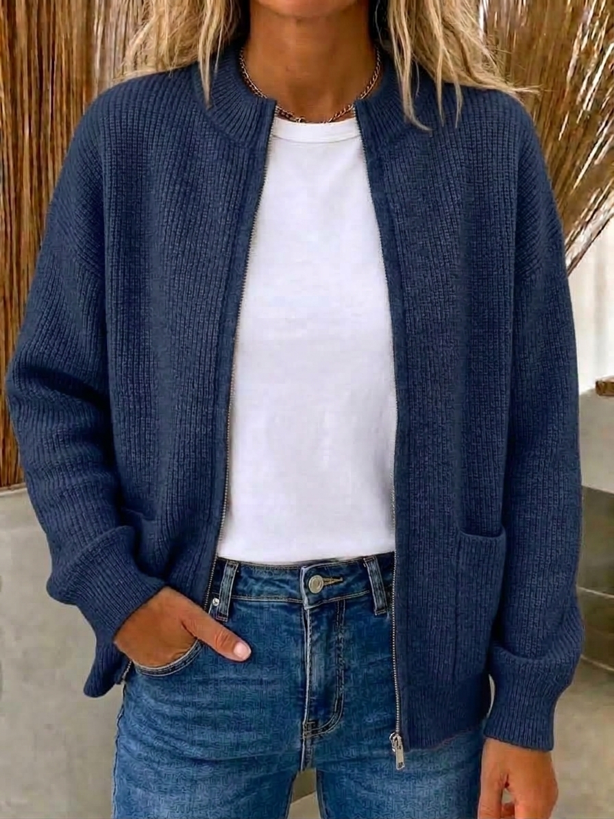 CLEARANCE 💥 Women's Casual Solid Zipper Knitted Cardigan Jacket