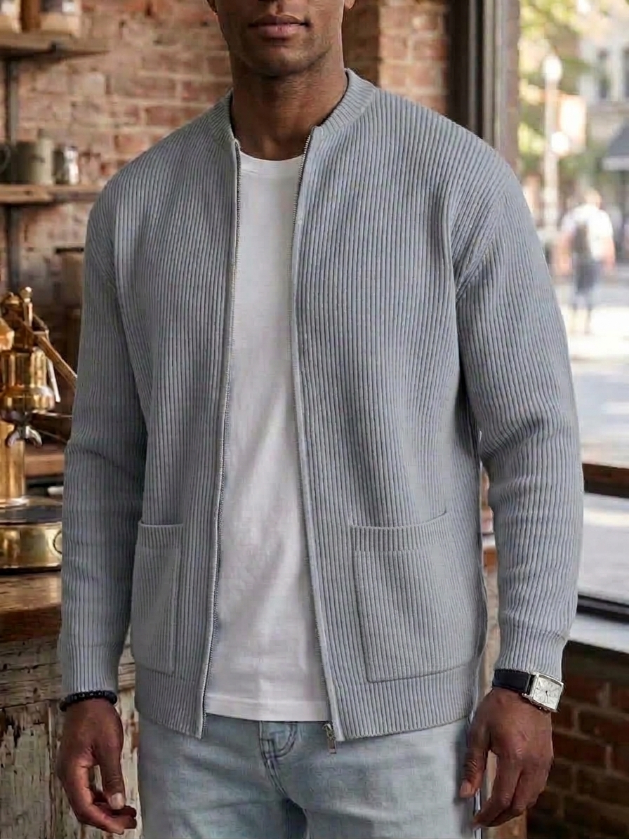 Men's Retro Casual Comfortable Solid Zipper Cardigan Jacket