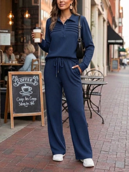 Women's Casual 2 Piece Sets Lapel Button Sweatshirt Travel Outfits