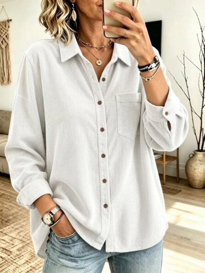 Women's Casual Loose Corduroy Button Down Shirt
