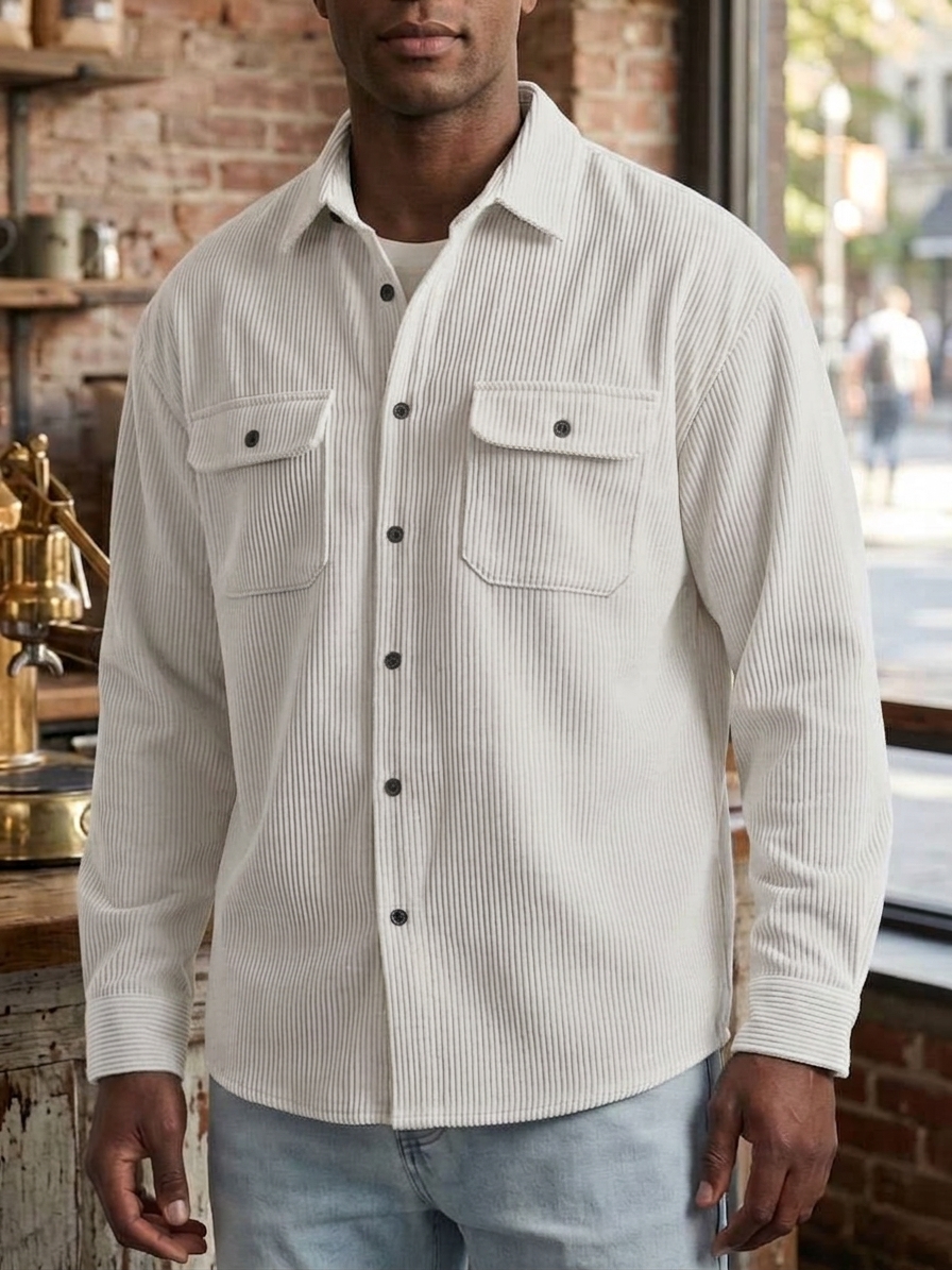 Men's Casual Comfortable Solid Lapel Pocket Long Sleeve Polo Shirt