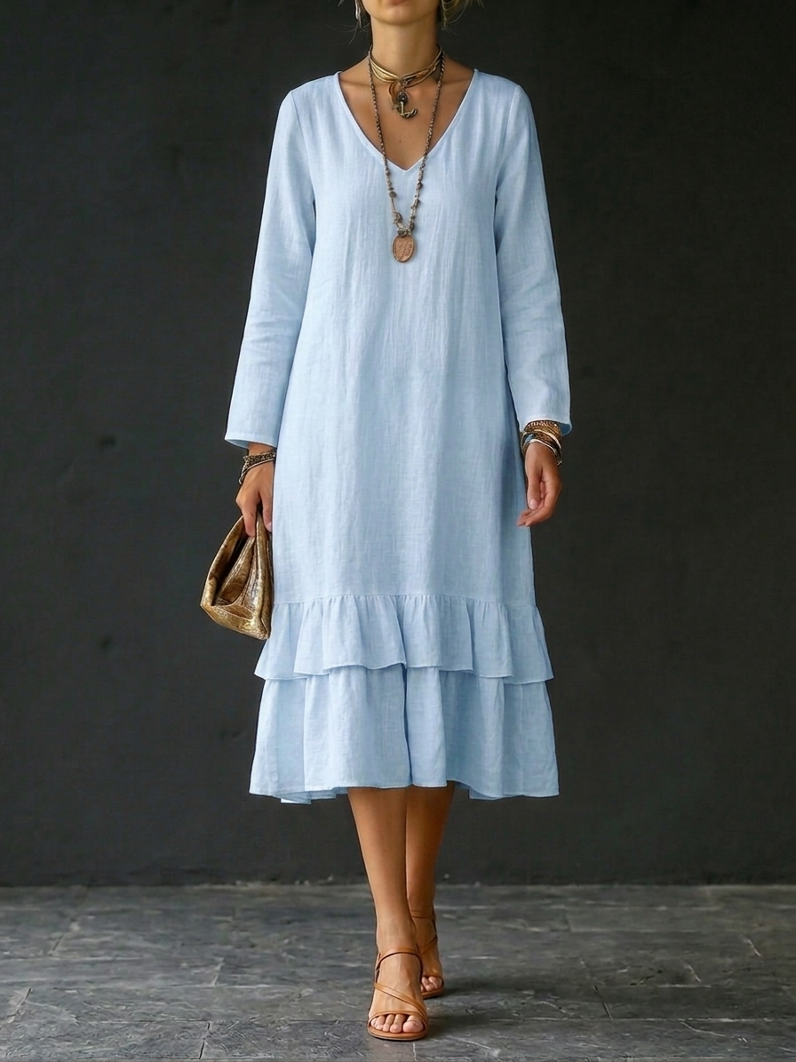 HOT SALE🌸 Women’s Casual Linen and Cotton Pleated Dress