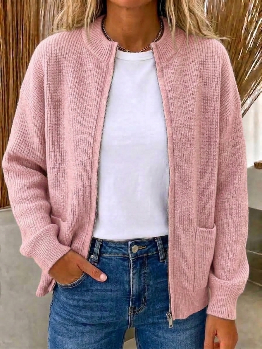 CLEARANCE 💥 Women's Casual Solid Zipper Knitted Cardigan Jacket