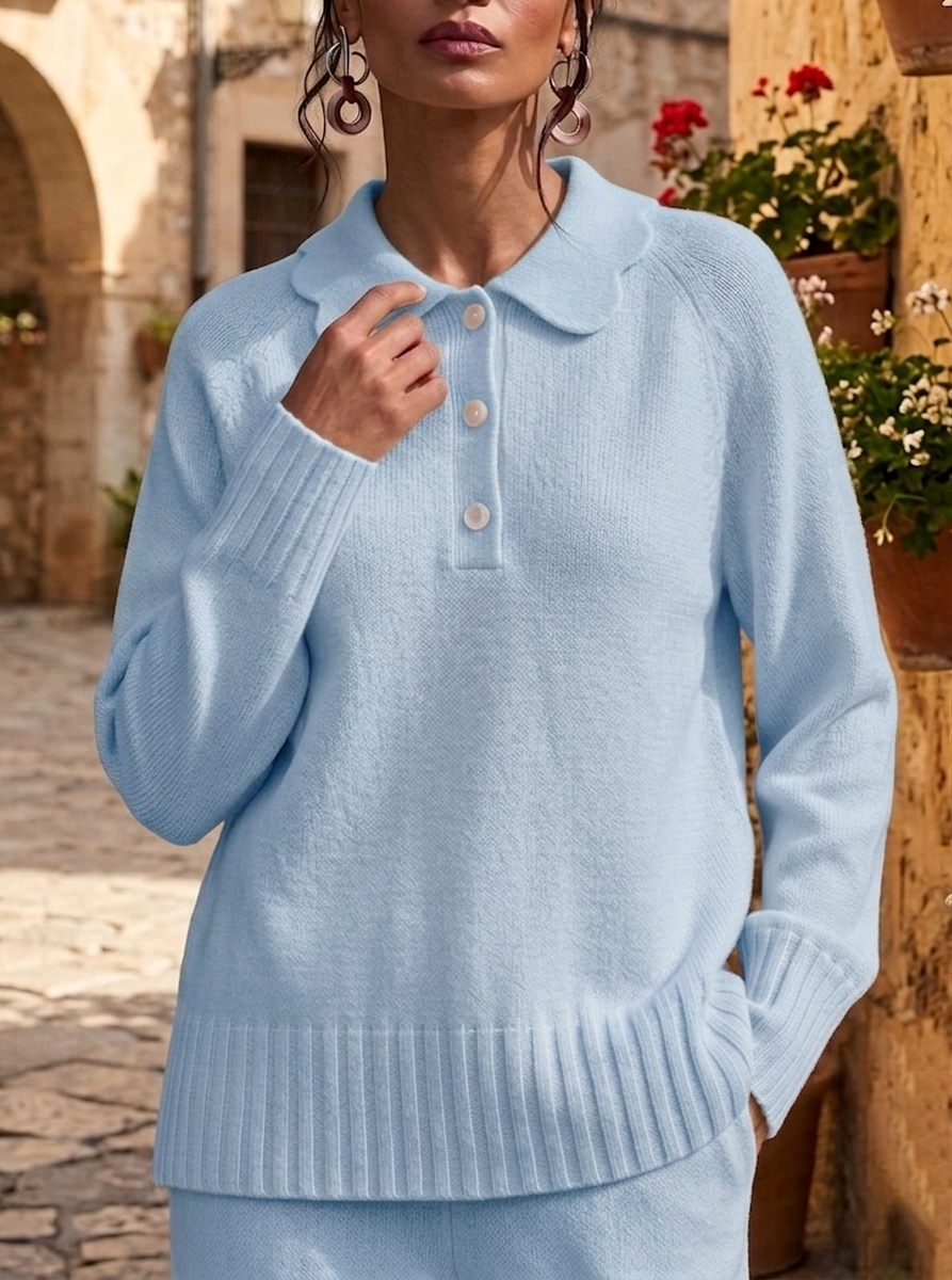HOT SALE💥 Women's Casual Peter Pan Neck Button Soft Cashmere Sweater