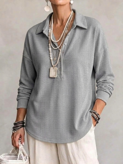 Women's Casual Cotton Long Sleeve Polo Shirt