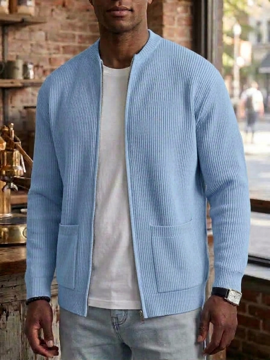 Men's Retro Casual Comfortable Solid Zipper Cardigan Jacket