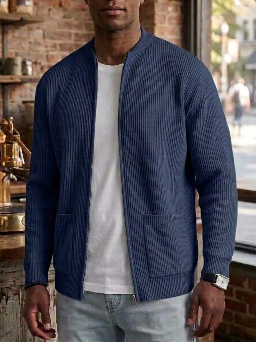 Men's Retro Casual Comfortable Solid Zipper Cardigan Jacket