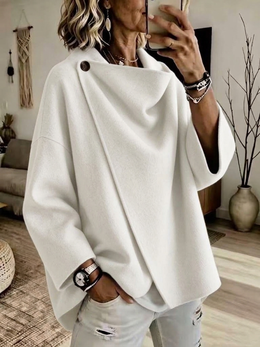 CLEARANCE SALE🔥 Women's Casual Solid Button Wide Sleeves Wool Breasted Coat