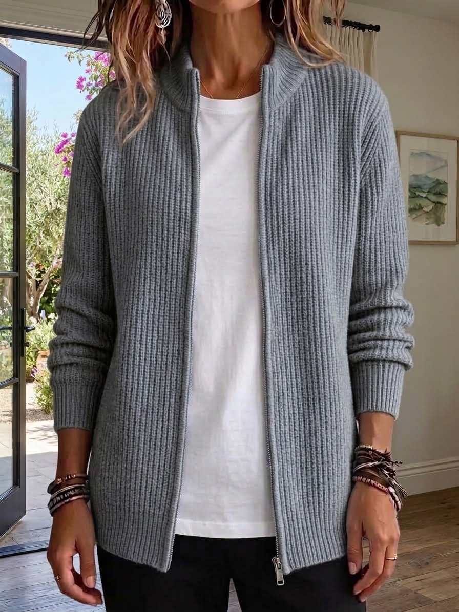 ⏰2026 HOT SALE💥 Women's Casual Solid Zipper Cashmere Knitted Cardigan Jacket
