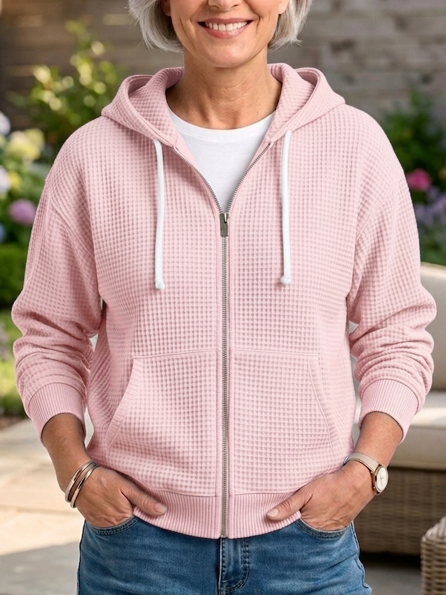 FALL SALE💥 Women's Casual Solid Zipper Waffle Knitted Cardigan Jacket