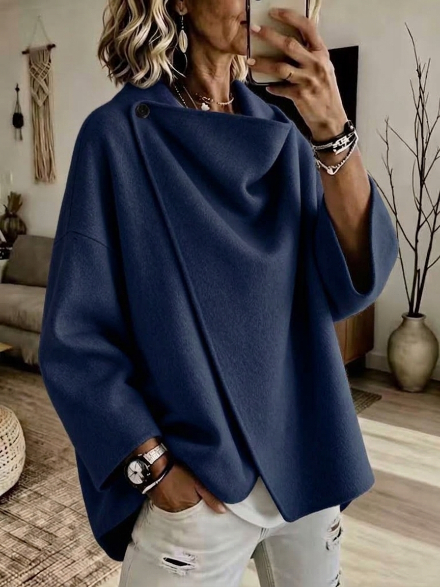CLEARANCE SALE🔥 Women's Casual Solid Button Wide Sleeves Wool Breasted Coat