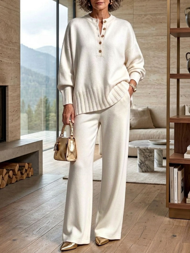 ⏰2026 HOT SALE💥 Women's Casual Sweater and Wide-Leg Pants Cashmere Suit