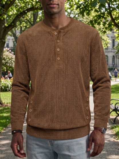 ⏰2026 HOT SALE💥 Men's Casual Comfortable Solid Crew Neck Long Sleeve Shirt