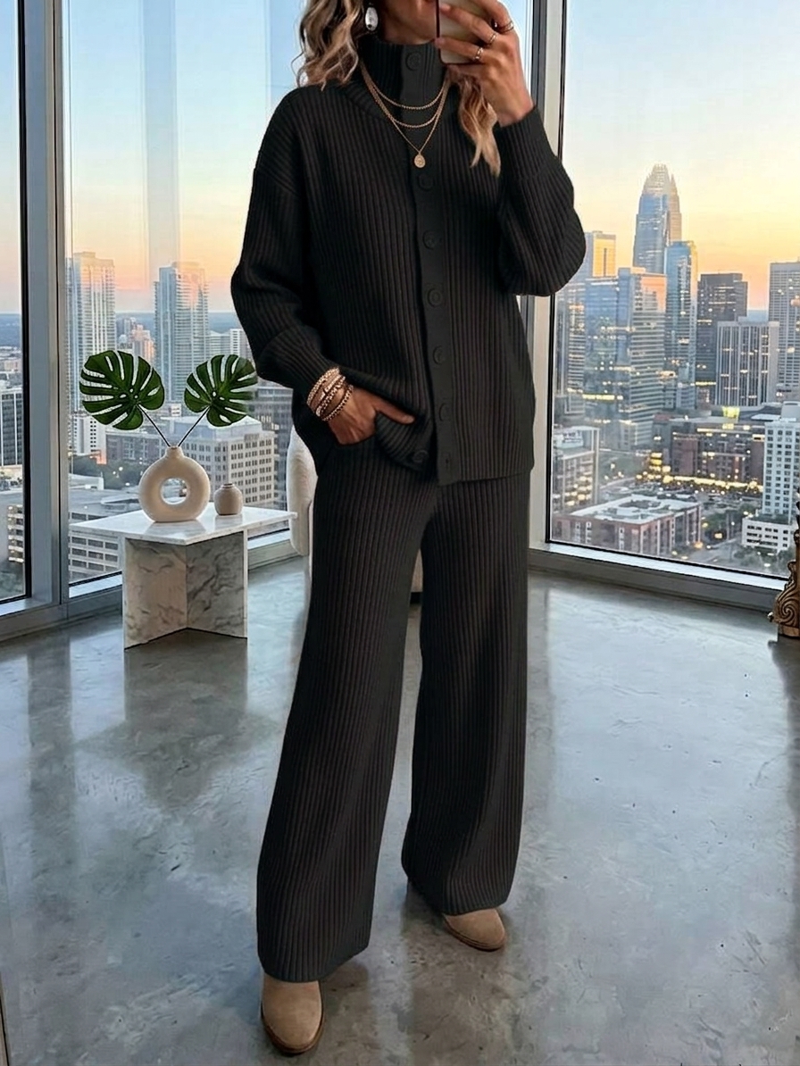 ⏰2026 HOT SALE💥 Women's Casual Cardigan Sweater and Wide-Leg Pants Cashmere Suit