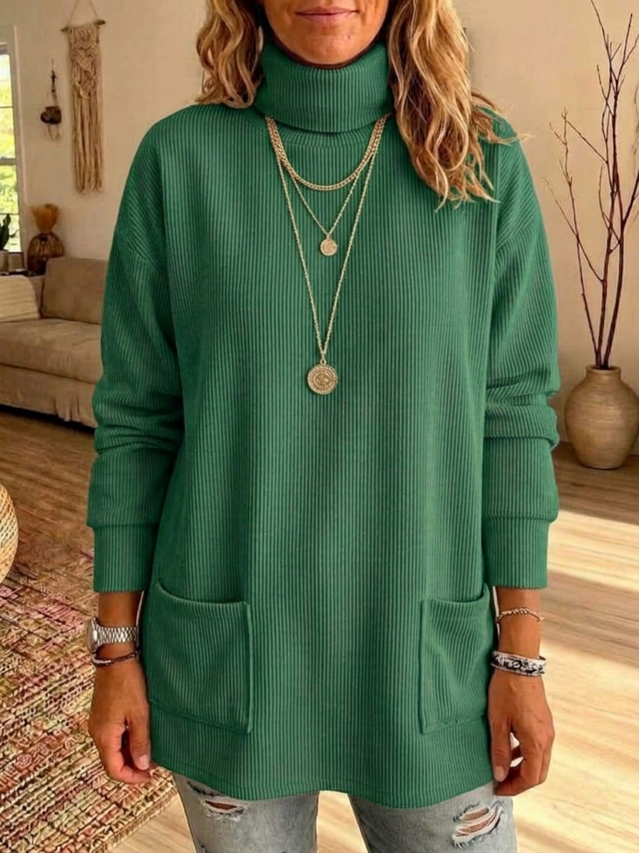 Women's Casual Soft Loose Turtleneck Cotton Top