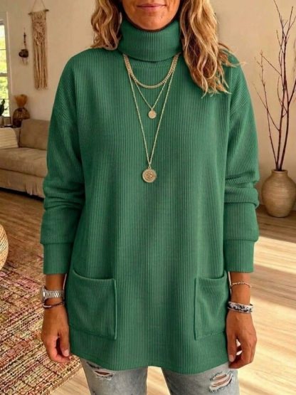 Women's Casual Soft Loose Turtleneck Cotton Top