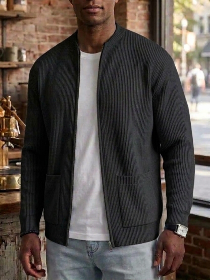 Men's Retro Casual Comfortable Solid Zipper Cardigan Jacket