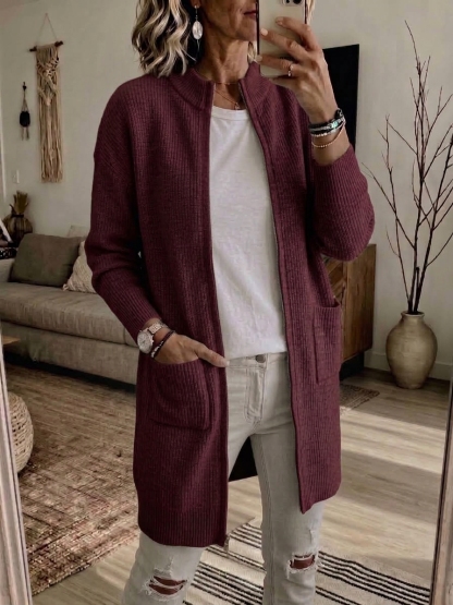 CLEARANCE 💥 Women's Casual Solid Zipper Knitted Cardigan Long Jacket