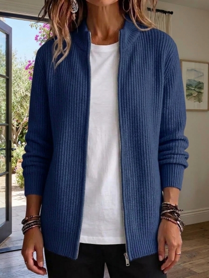 ⏰2026 HOT SALE💥 Women's Casual Solid Zipper Cashmere Knitted Cardigan Jacket