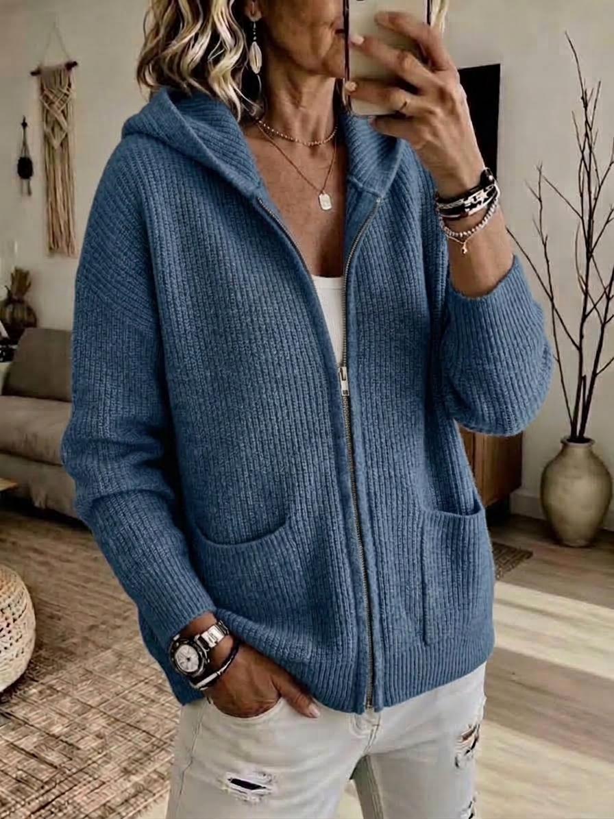 CLEARANCE 💥 Women's Casual Solid Zipper Knitted Hoodie Cardigan Jacket