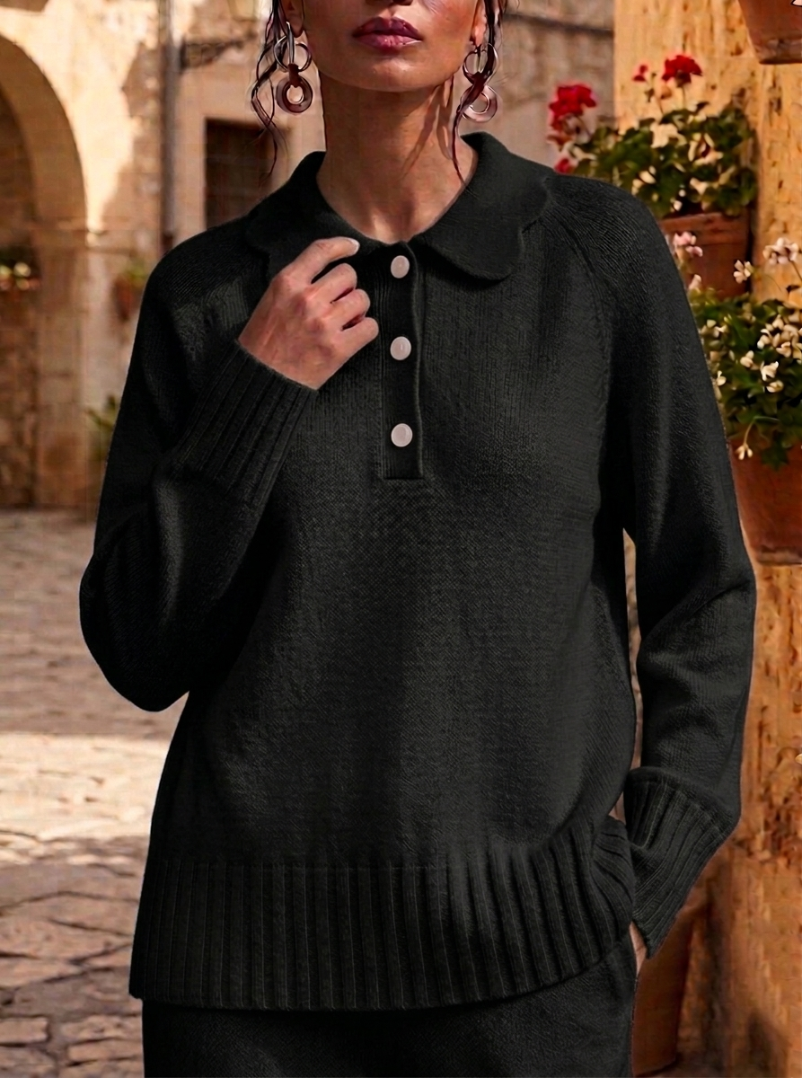 HOT SALE💥 Women's Casual Peter Pan Neck Button Soft Cashmere Sweater