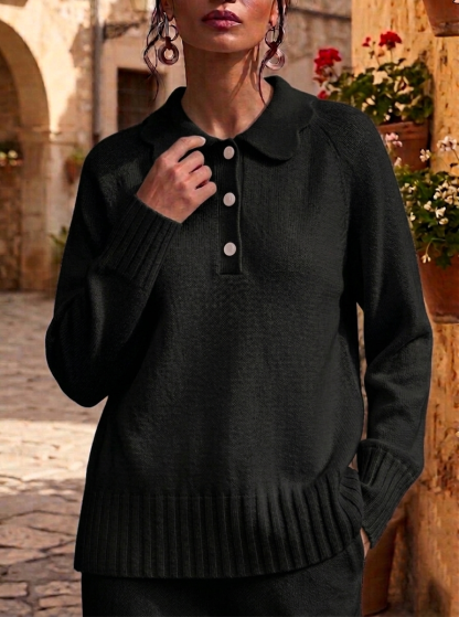 HOT SALE💥 Women's Casual Peter Pan Neck Button Soft Cashmere Sweater